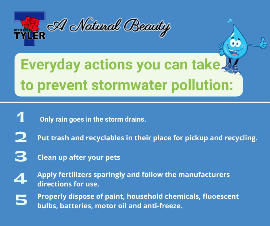 Five Everyday Actions To Prevent Stormwater Pollution City Of Tyler