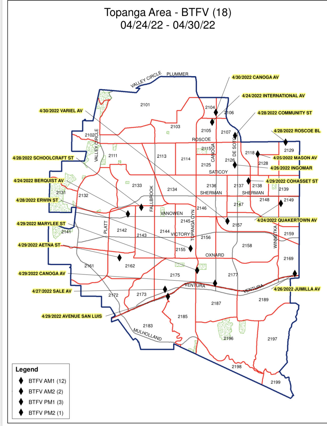 LAPD TOPANGA DIVISION WEEKLY CRIME MAPS Los Angeles Police Department