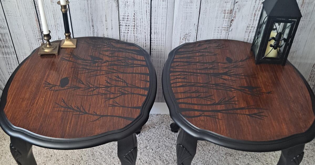 Custom Painted And Stained Trees And Crows End Tables Or Night Stands