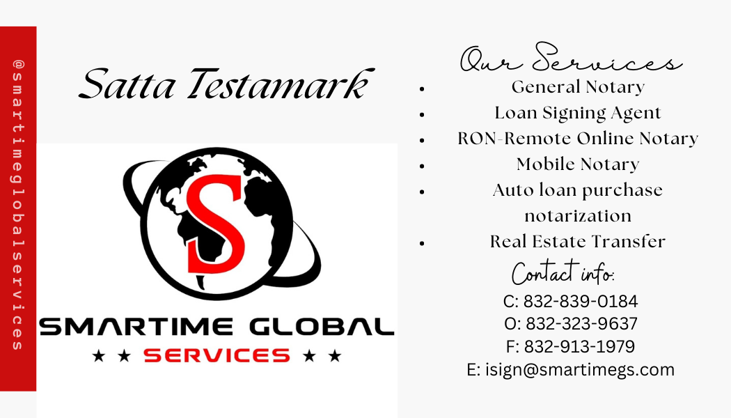 smartime Global Services LLC (Mobile Notary/ Signing Agent) Katy, TX