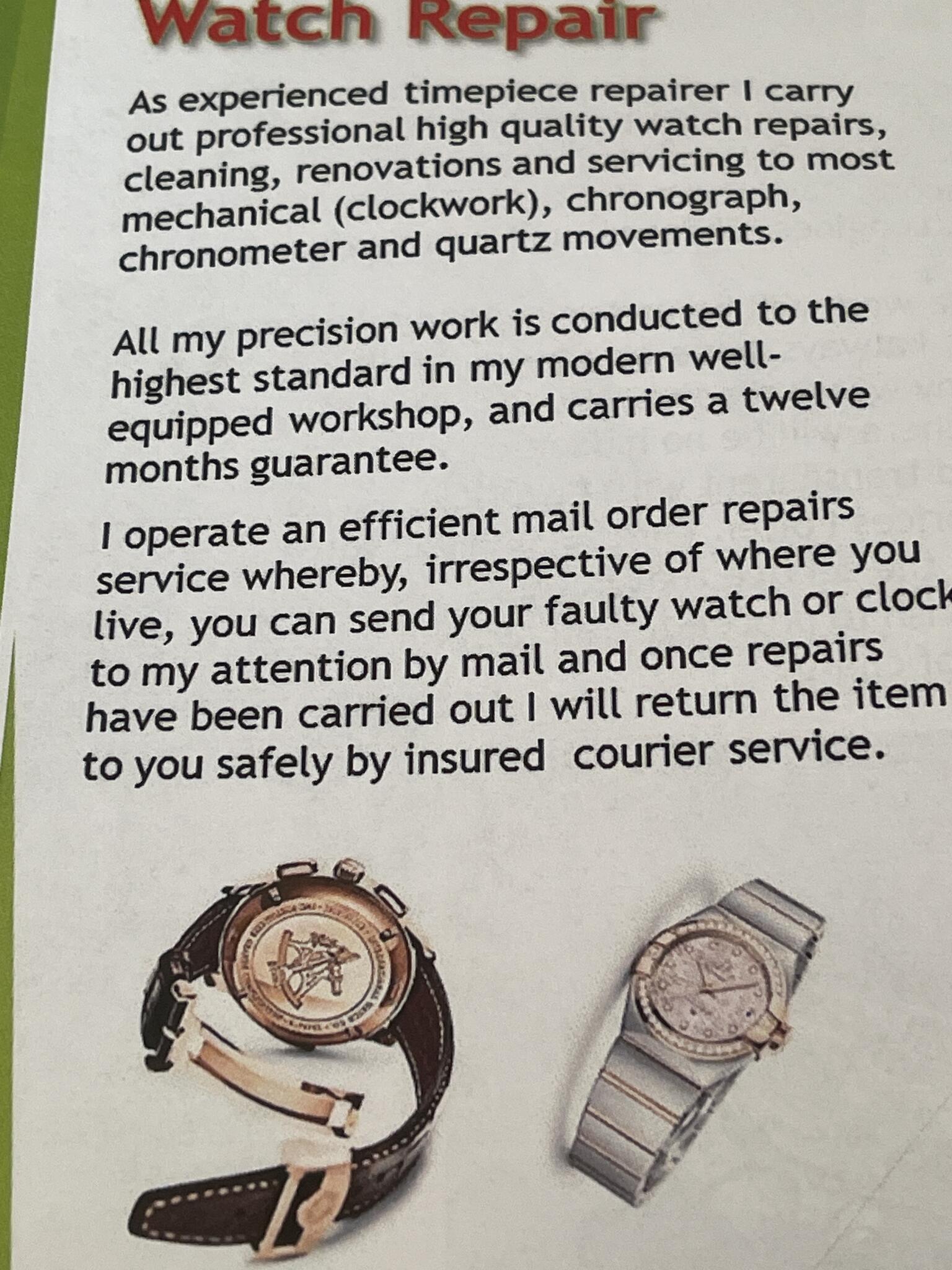 Mail order watch repair hot sale