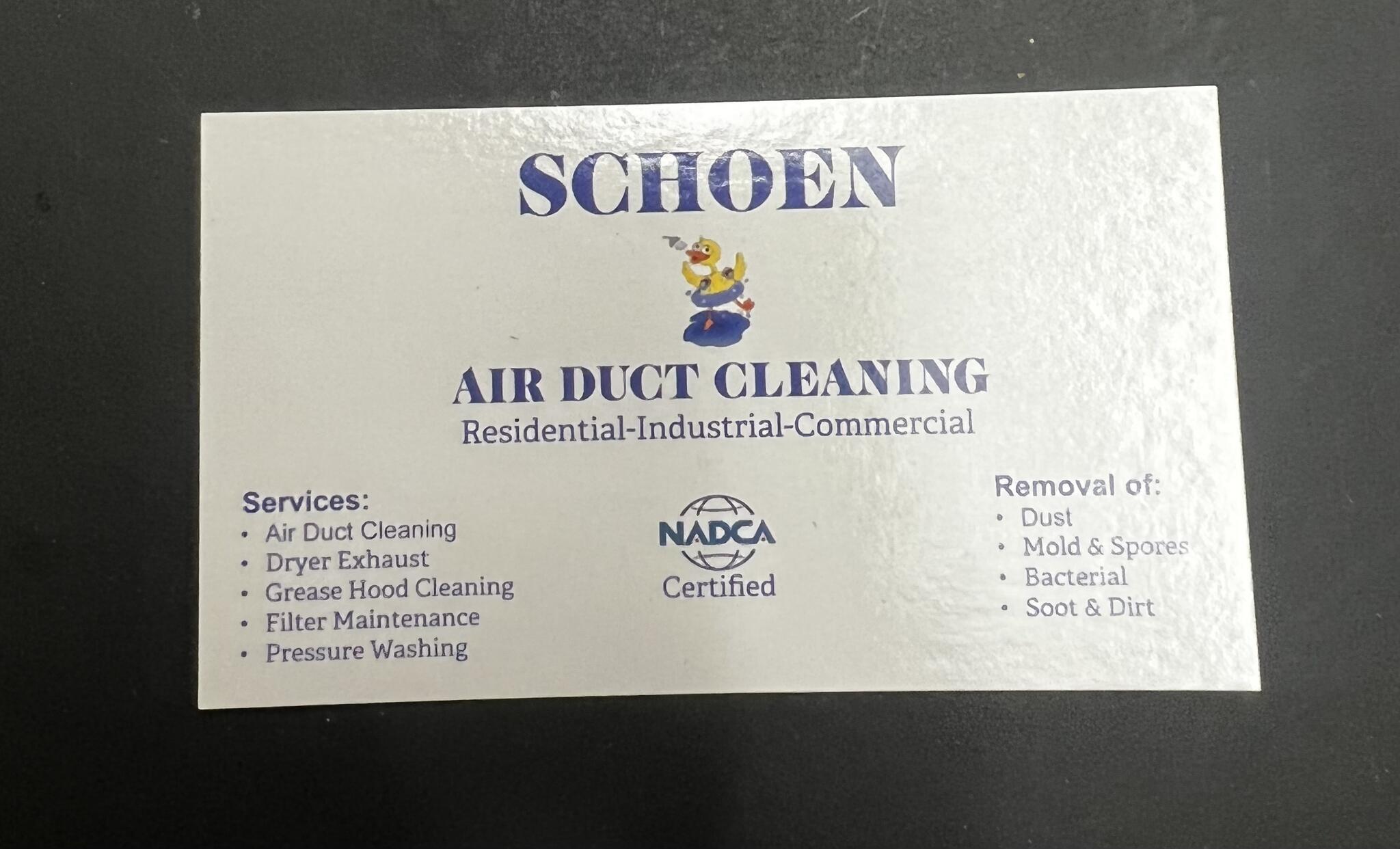 Schoen air shop duct cleaning