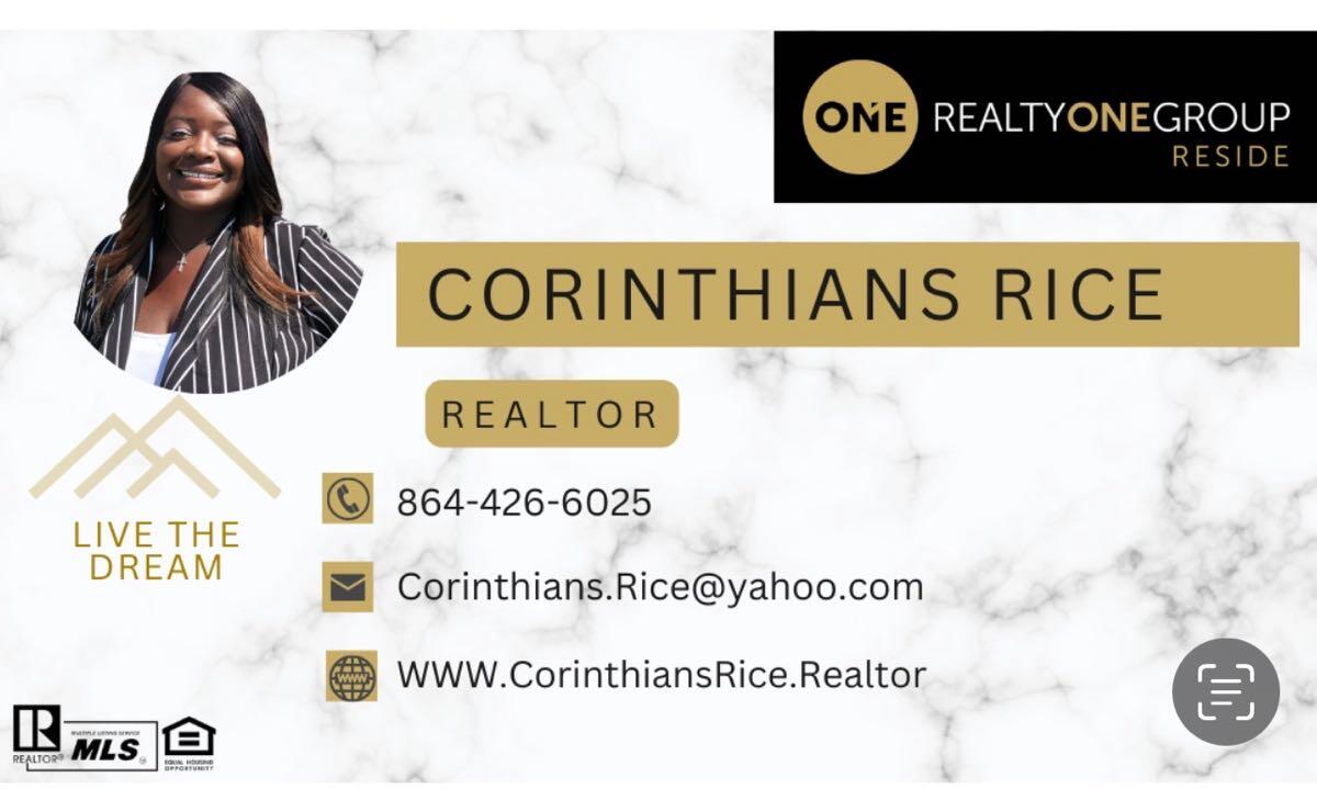 Corinthians Rice REALTOR with Realty One GroupReside Lexington, SC
