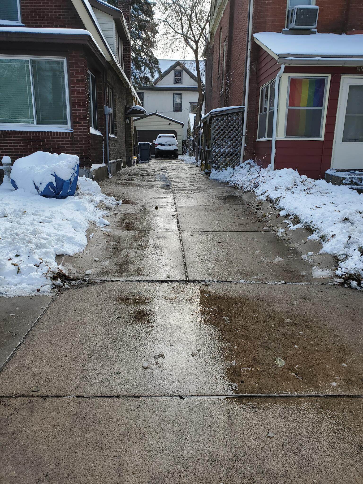 Lawn and property maintenance work in a neighborhood setting