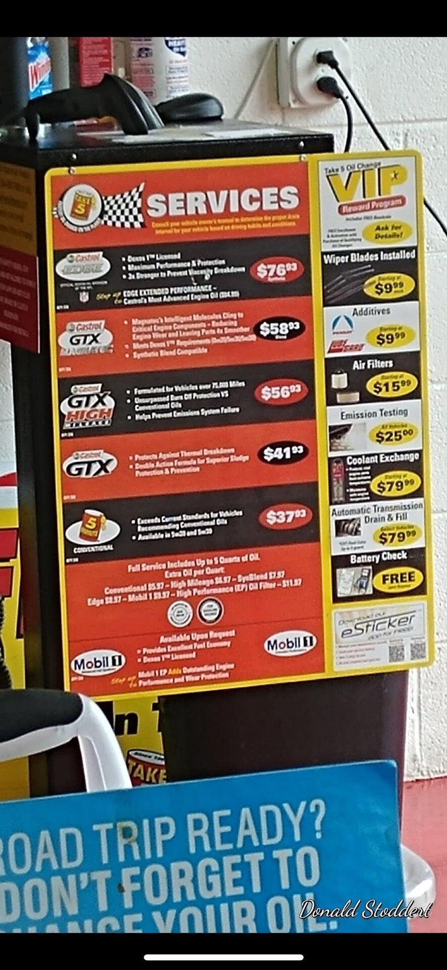 Take 5 oil on sale change prices