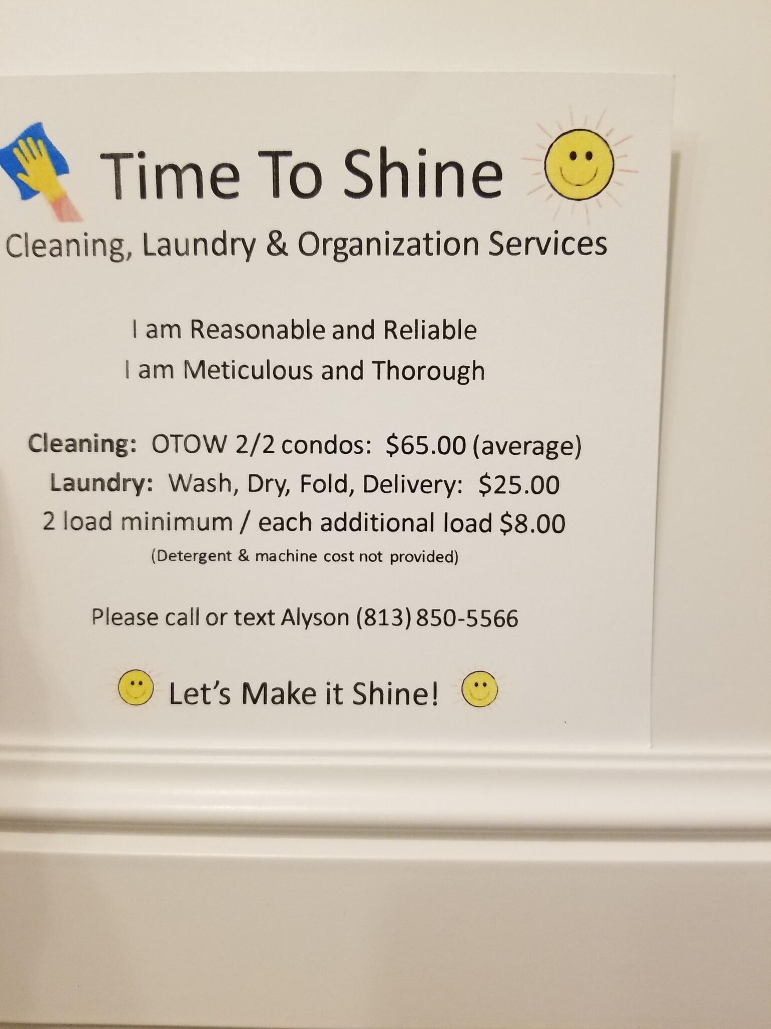 Time To Shine cleaning, laundry, organization service Clearwater, FL