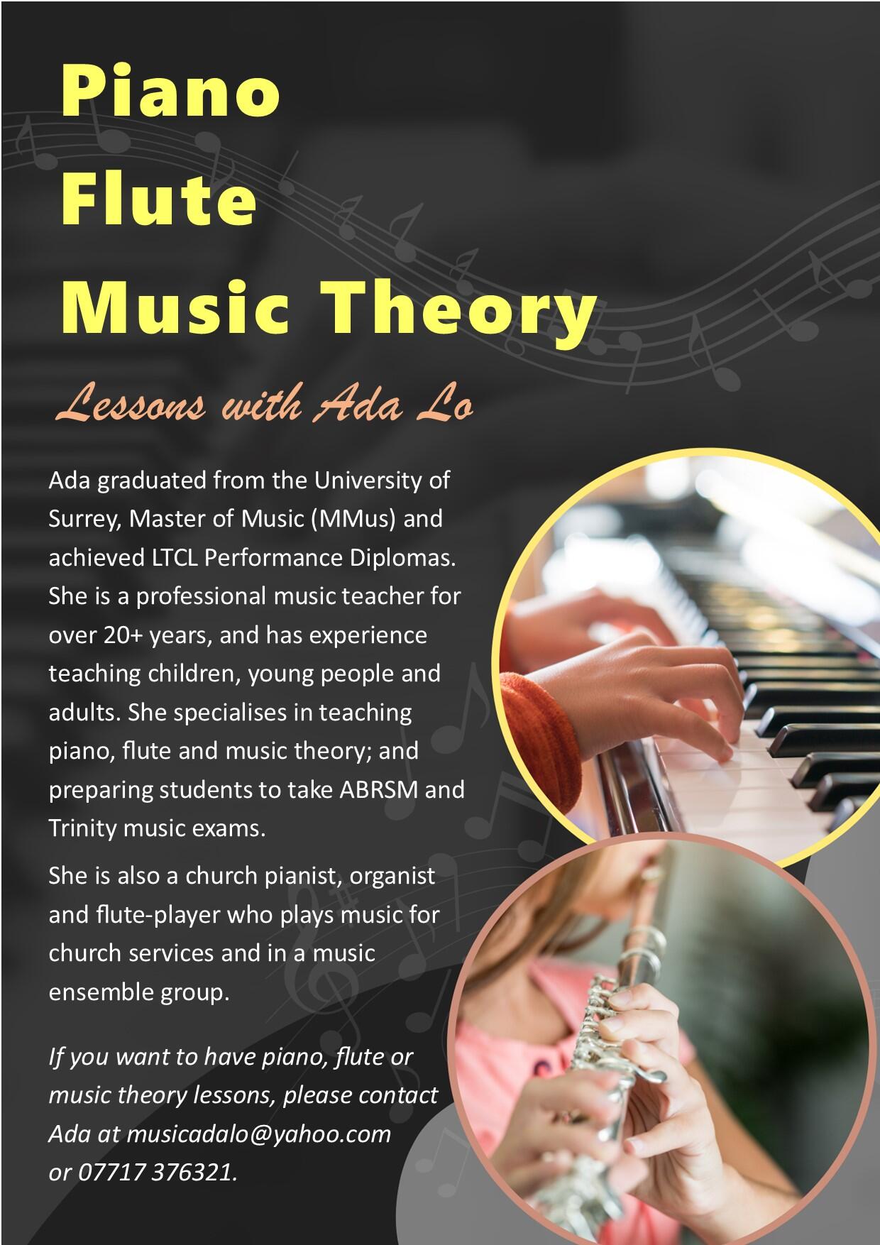 Piano, Flute, Music Theory Teacher Guildford Godalming Godalming
