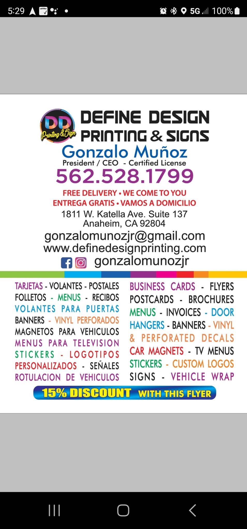 Define Design Printing & Signs Anaheim, CA Nextdoor