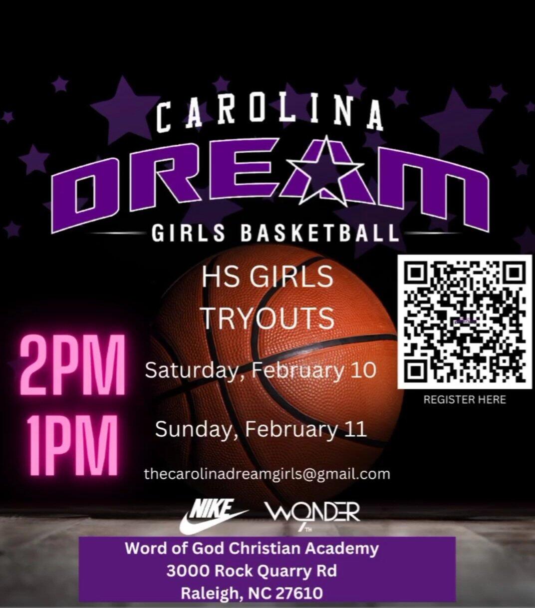 Carolina Dream HS Girls Basketball Tryouts 🏀