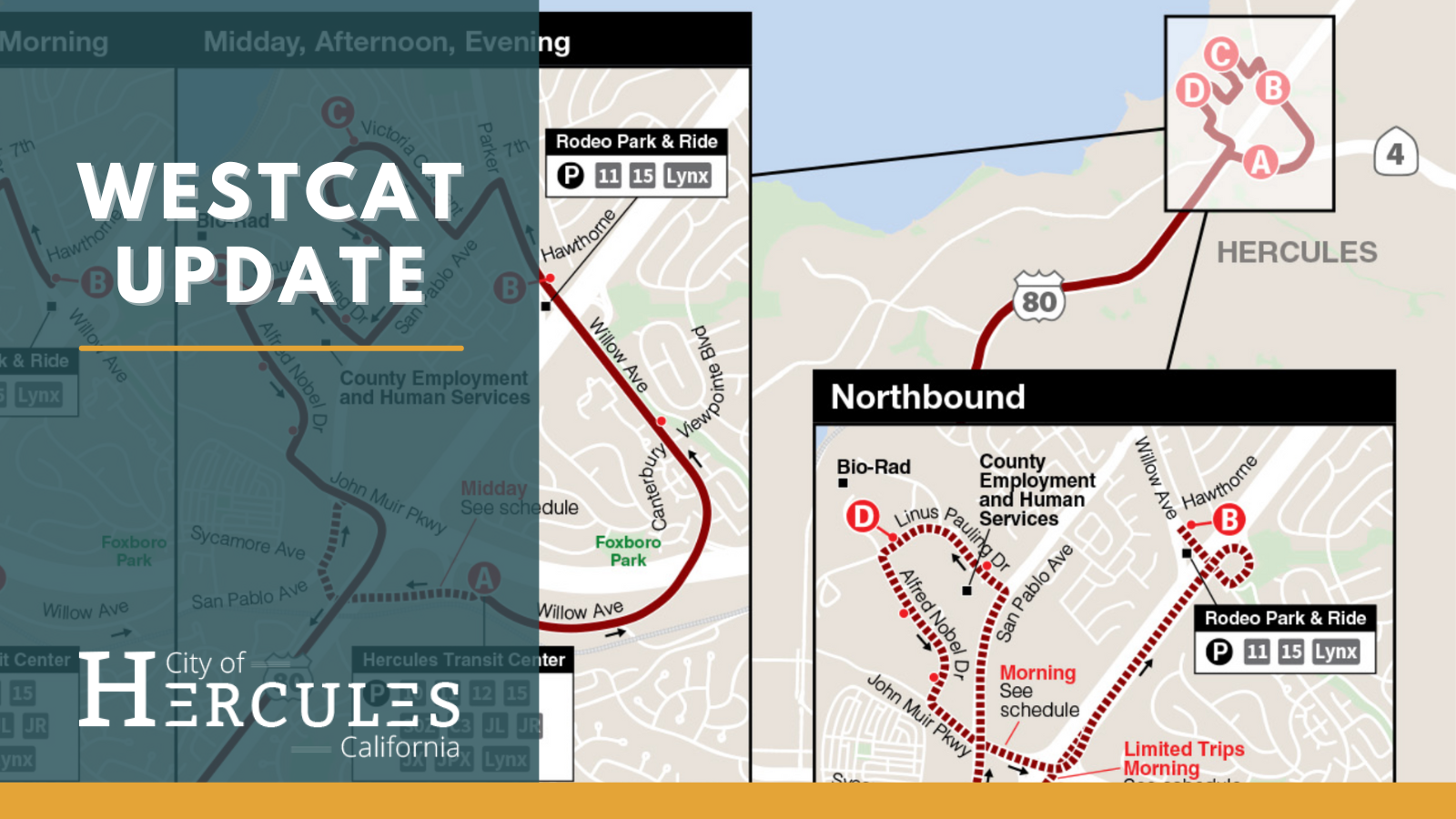 HerculesResidents, the WestCAT Hercules Transit Center features numerous routes, connecting the