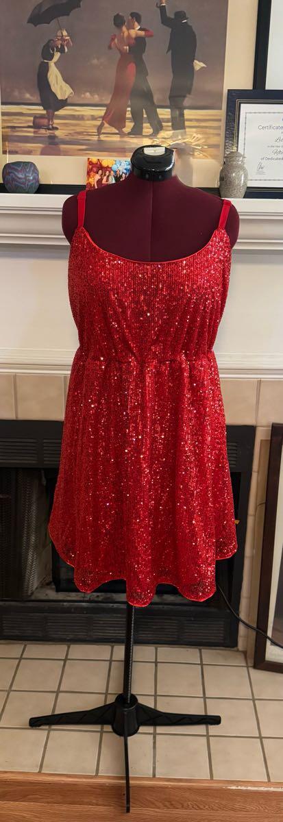 fitted lace wedding dress Party Sequin Square Neckline Lace Back Midi Dress in Red UK 6 main image 1