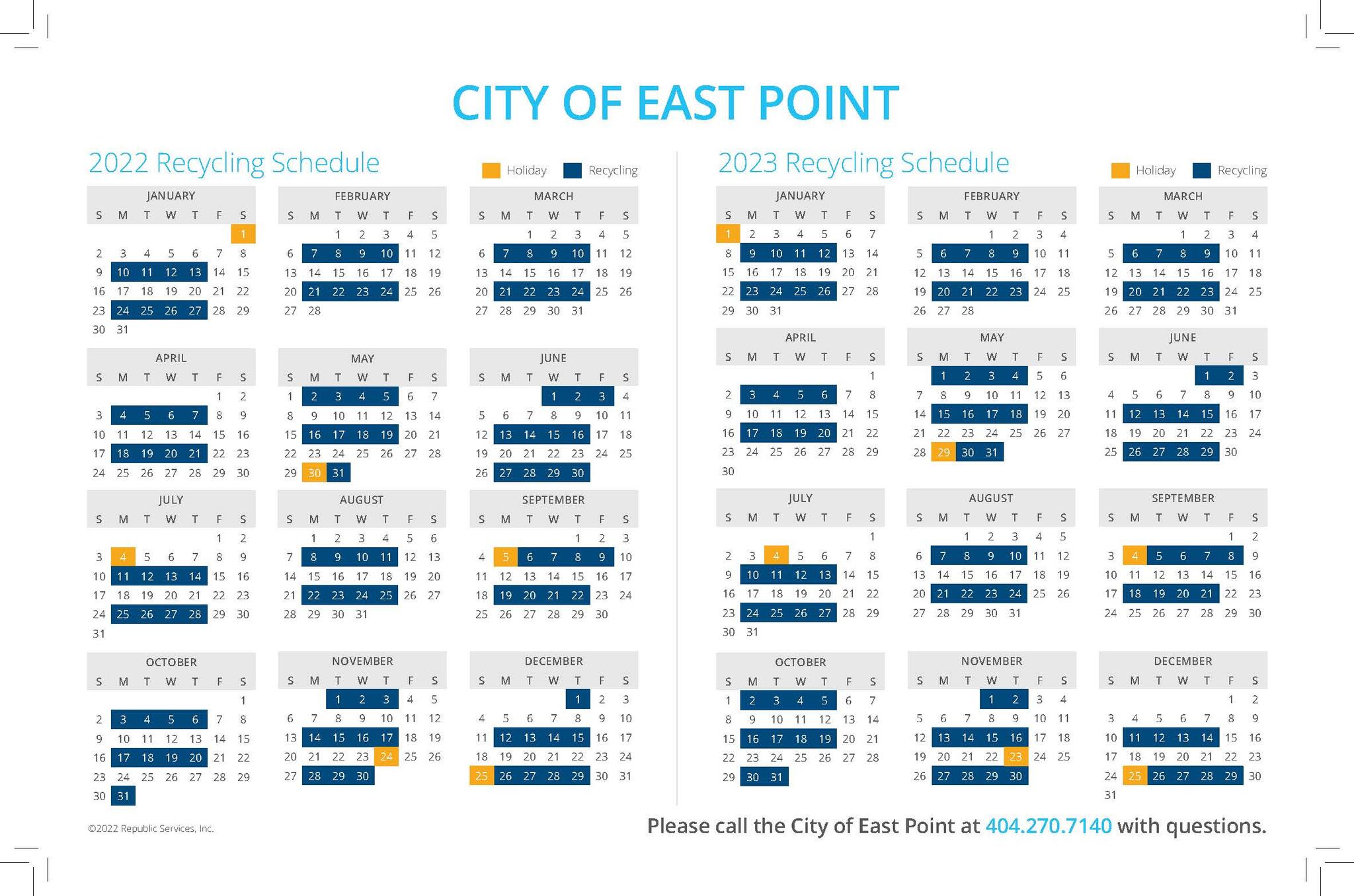 2022 and 2023 Recycling Schedule (City of East Point) — Nextdoor — Nextdoor