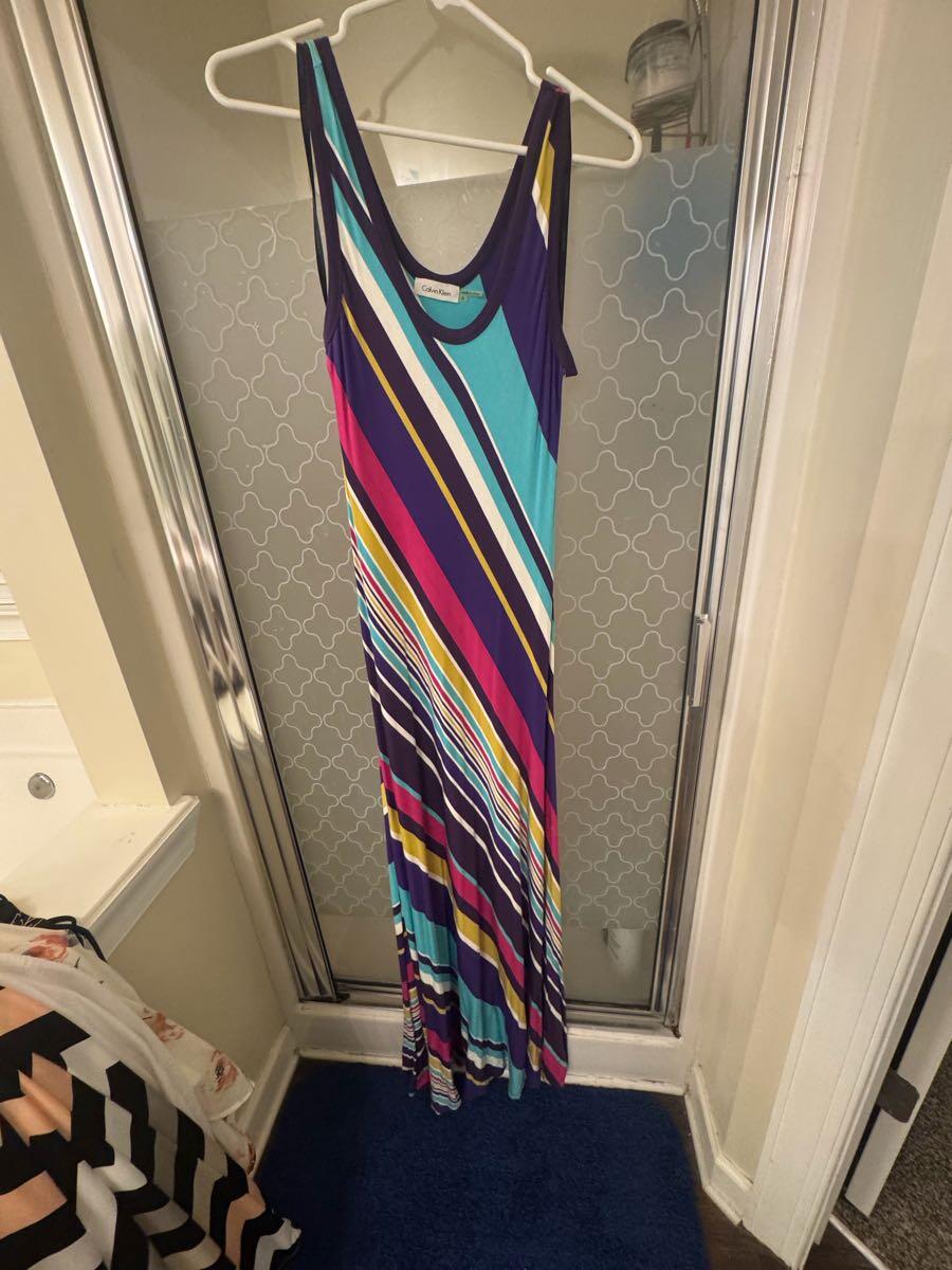 chinese dress ladies Calvin Klein Striped Maxi Dress- Size 2 – The Saved Collection