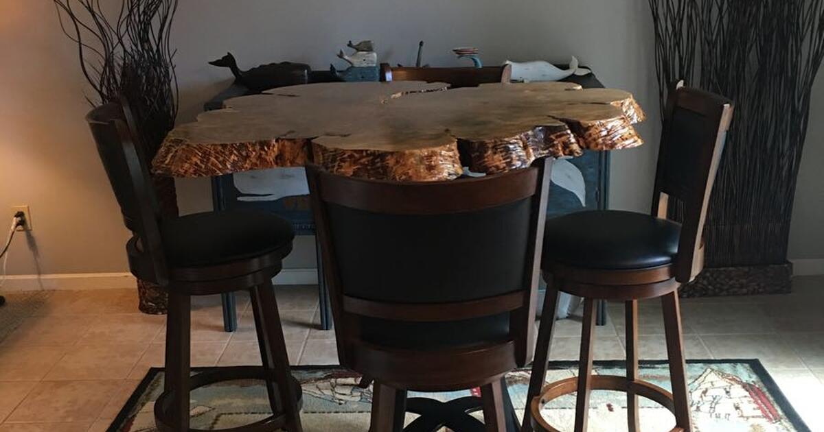 Live edge wood bar height table with 4 bar stools for 850 in West