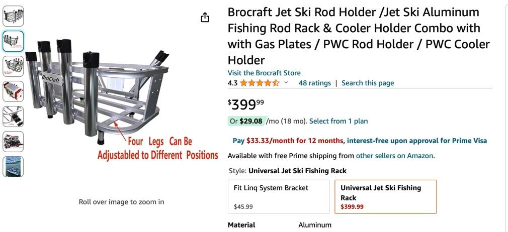 Brocraft Jet Ski Rod Holder /Jet Ski Aluminum Fishing Rod Rack & Cooler  Holder Combo with with Gas Plates / PWC Rod Holder / PWC Cooler Holder