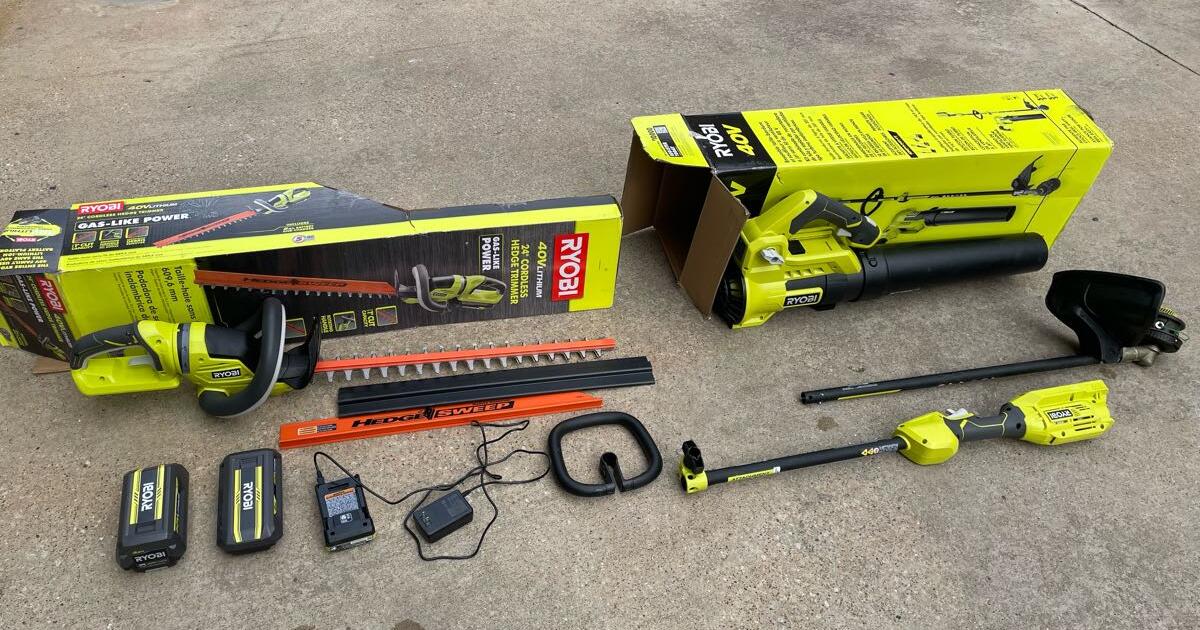 Ryobi 40 volt string trimmer/blower combo and 40volt hedge trimmer for