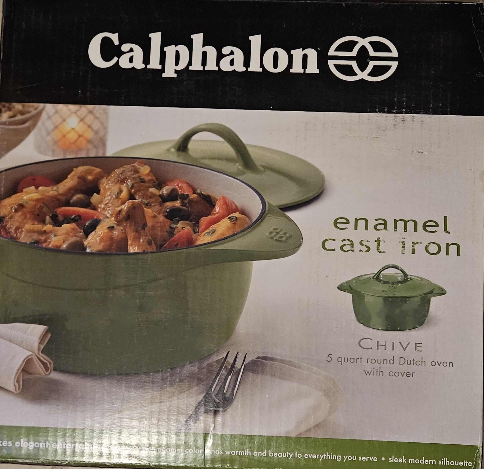 Calphalon Enamel Cast Iron 8 Quart Oval Dutch Oven, Chive Green