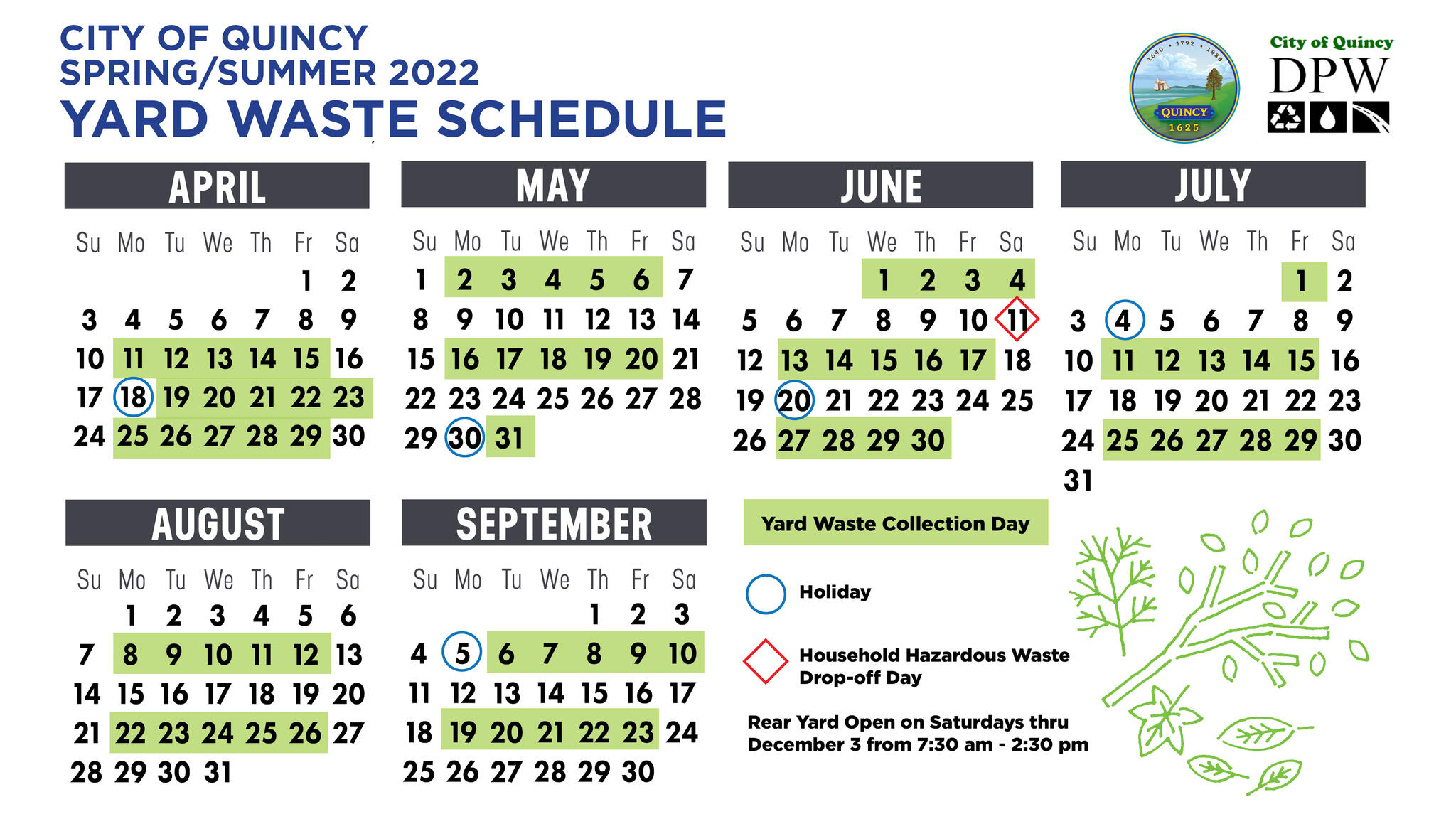 Yard Waste Schedule Spring 2022 (City of Quincy) — Nextdoor — Nextdoor