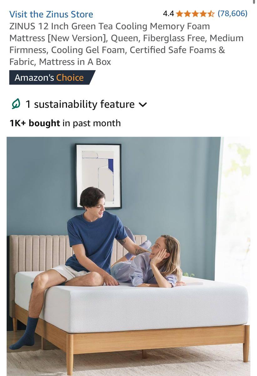 ZINUS 12 Inch Green Tea Cooling Memory Foam Mattress [New Version]
