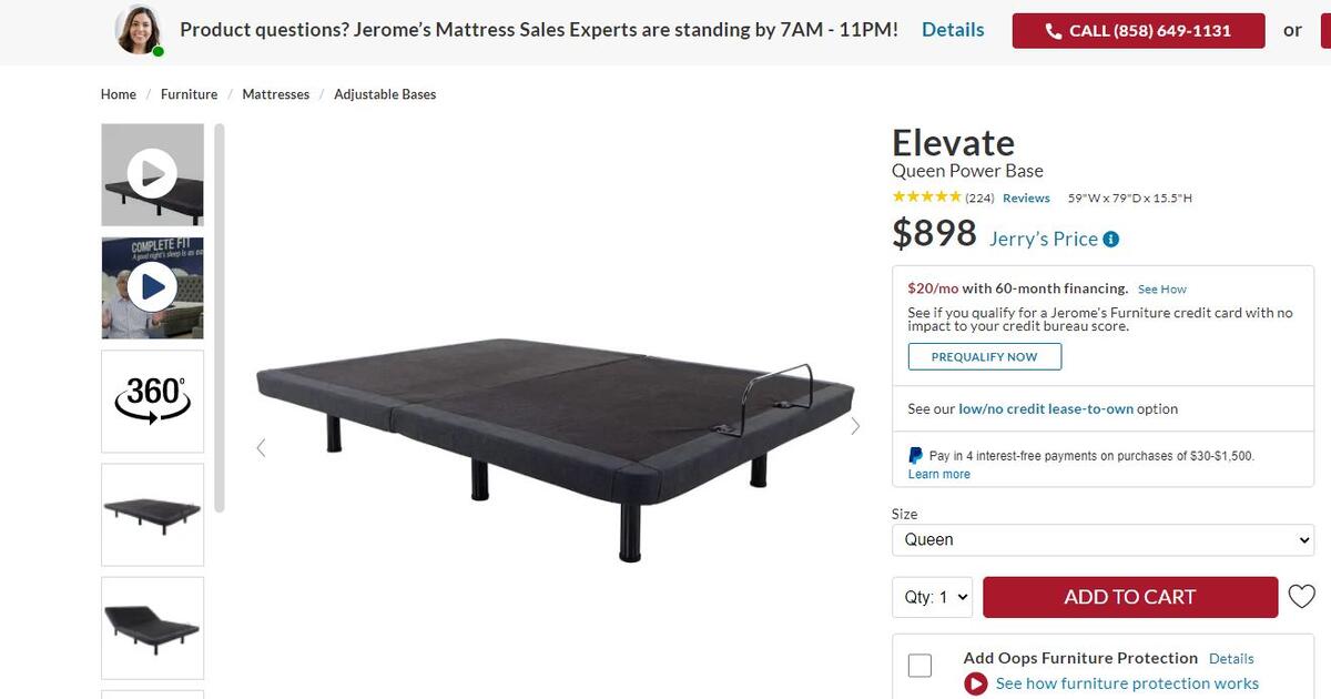 Jerome's Elevate Queen Power Base & Classics Medium Plush Mattress