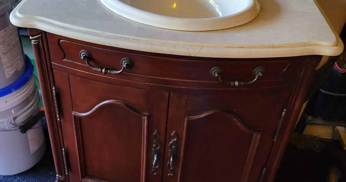 wood vanity ,marble top with faucet for 100 in Garland, TX Finds