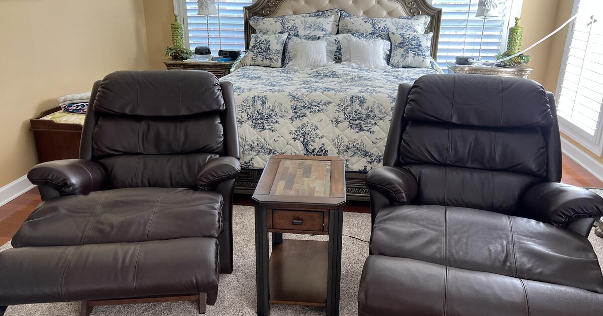 Two LaZBoy Power Rocking Recliners with adjustable headrest, lumbar, remote and phone plugins