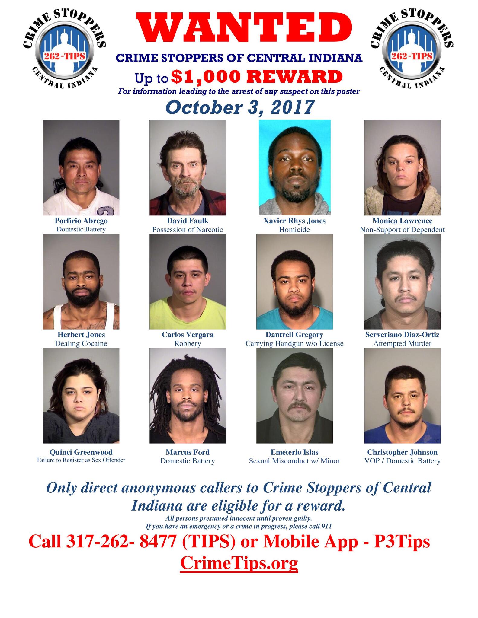 Impd North District Crime Watch Wanted Poster October 2017 Indianapolis Metropolitan Police