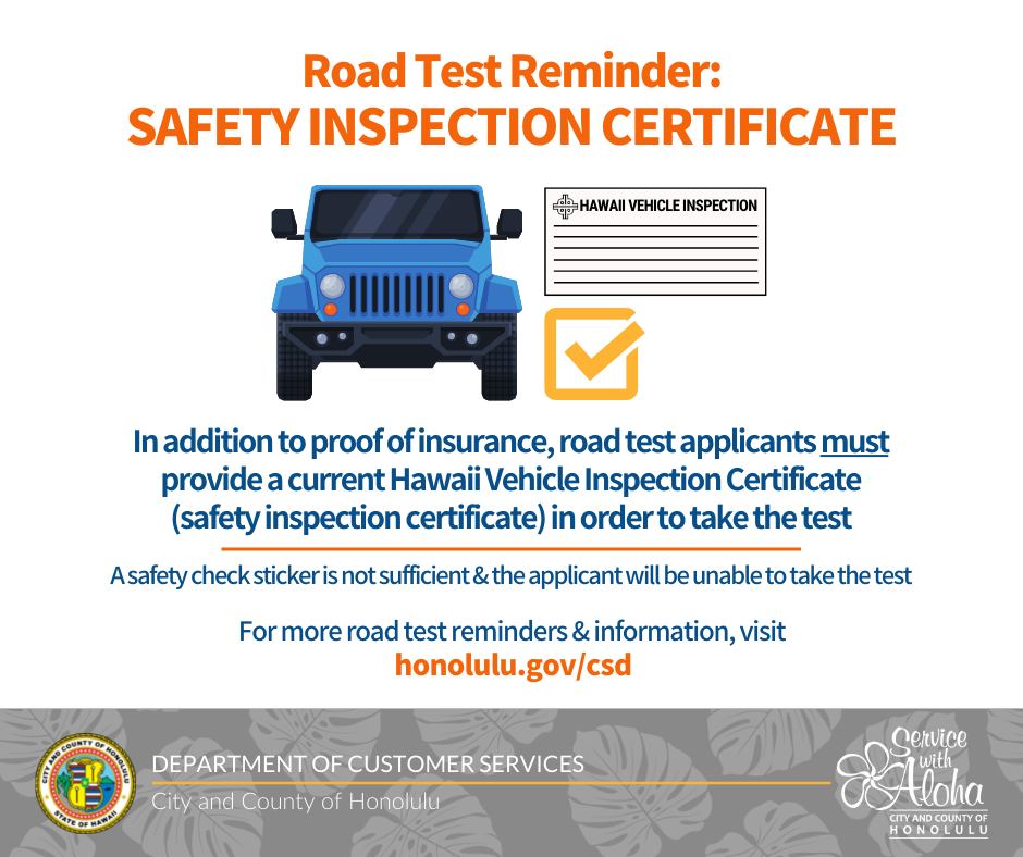 Road test reminder Safety inspection certificate (City and County of