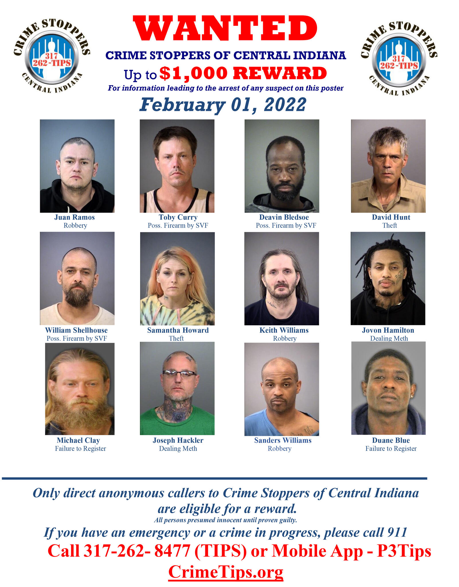 IMPD North District Crime Watch WANTED Poster February 2022