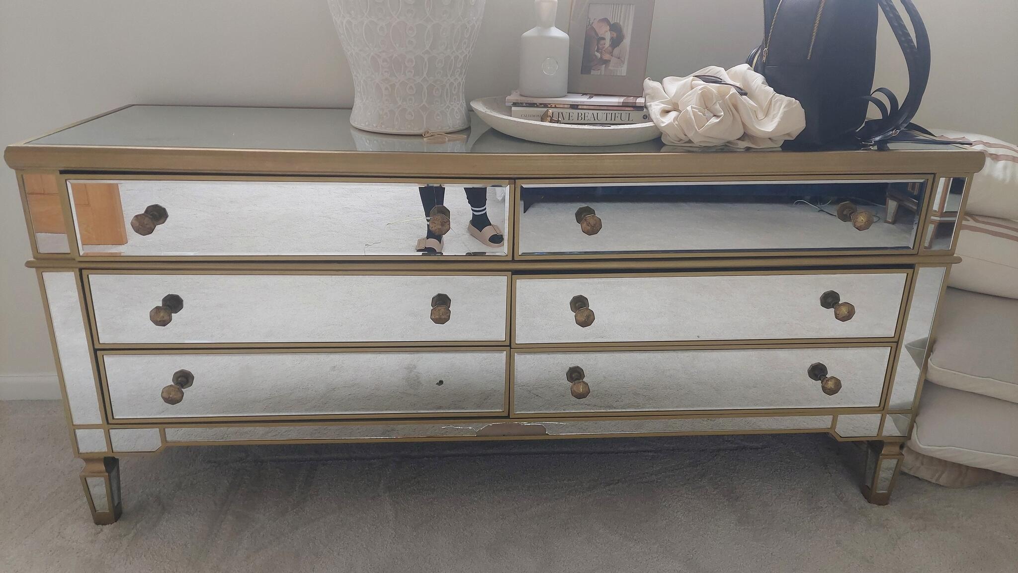 mirrored dresser with gold trim Antonella 7 Drawer Upholstered Dresser Ivory Camel main image 0