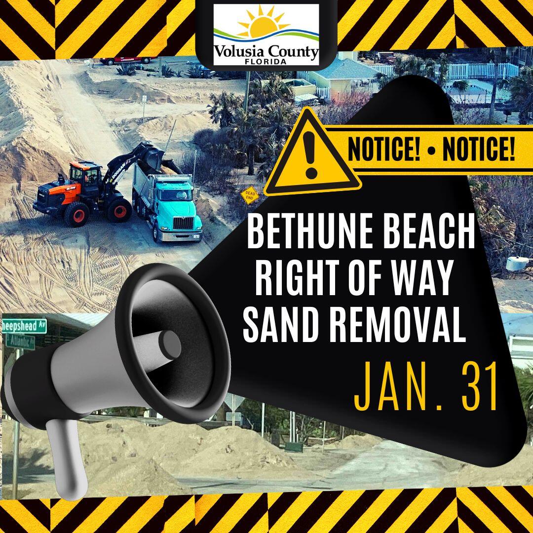 Bethune Beach right of way sand removal Tuesday, Jan.31 (Volusia County