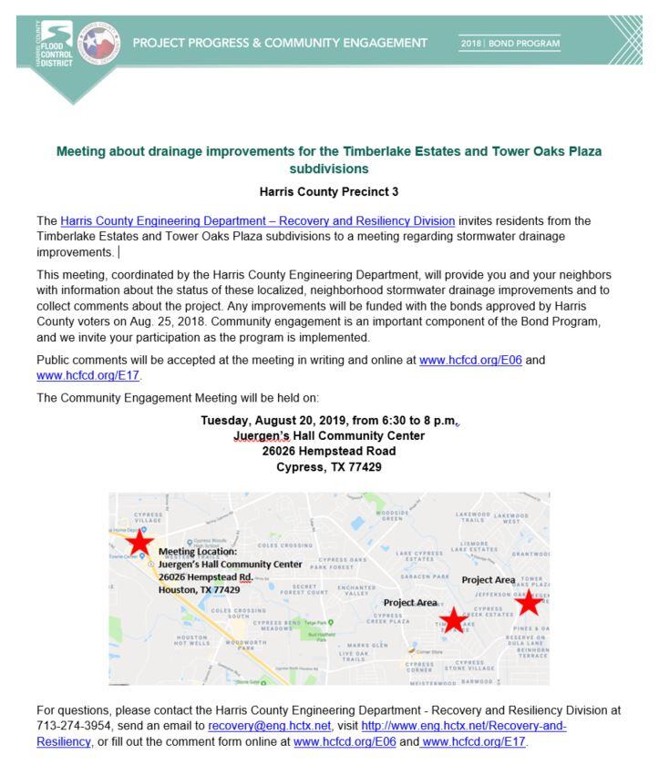 Timberlake Estates and Tower Oaks Plaza subdivision meeting regarding