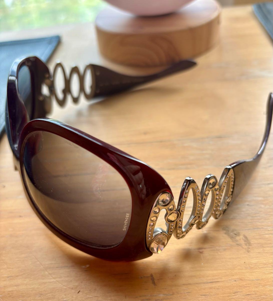 Vintage Y2K BVLGARI Burgundy Swarovski Crystal-Embellished Women’s Sunglasses Vintage Bulgari Sunglasses Model 6030-b Colour... | Depop main image 4