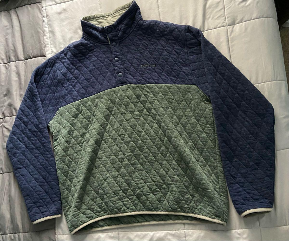 Orvis Blue and Green Quilted Pullover Sweatshirt