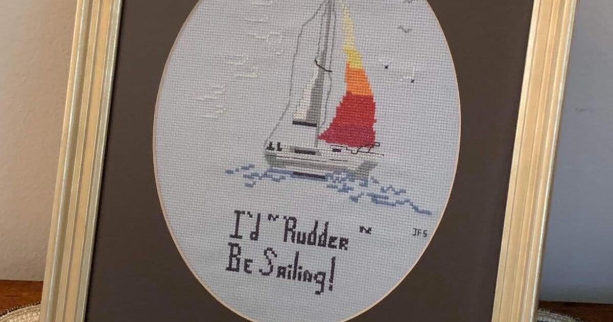 Sailing Sailboat Cross StitchProfessionally Framed for 30 in