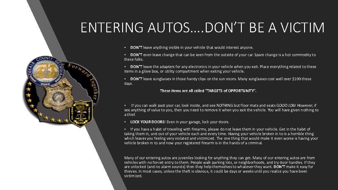 Entering Autos Safety Tips! (DeKalb County Police Department