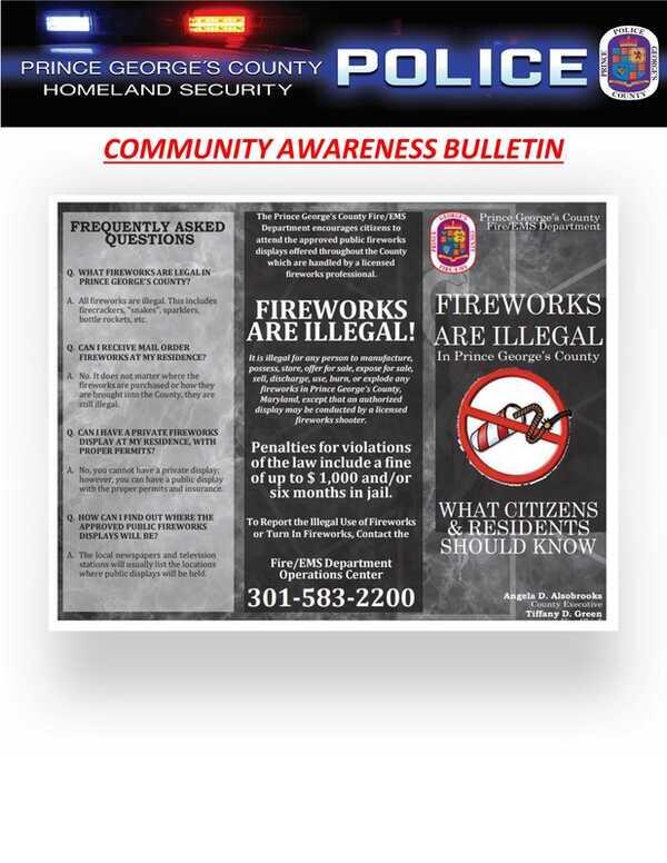 Authorized Fireworks Displayed Location (Prince County Police