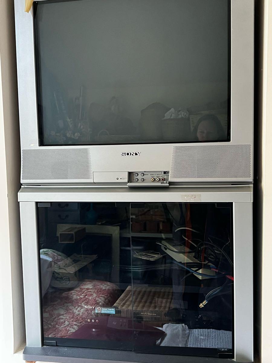 Sony TV old, box style with matching cabinet