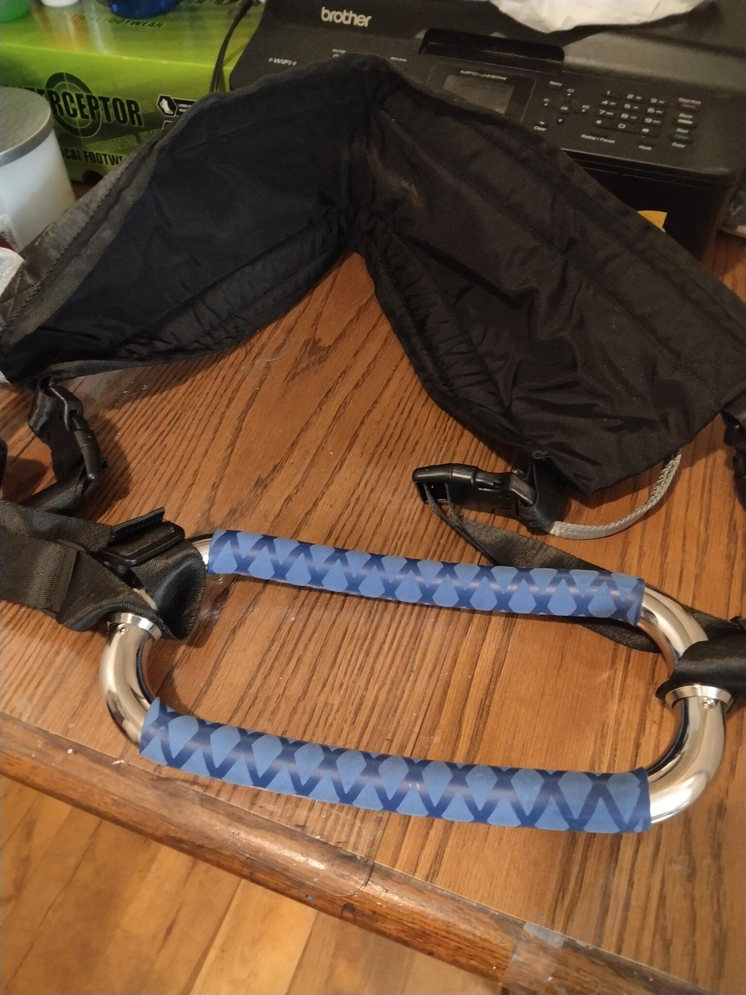 Black Harness with Blue Handles