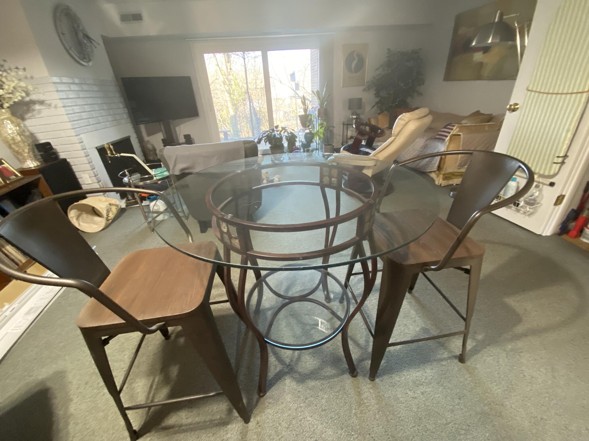 Bar Height Round Glass Set w/2 chairs for 150 in Cockeysville