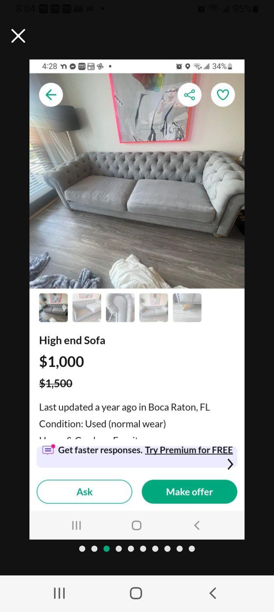 SALE!! (LIKE 50 OFF)Beautiful High End Luxury Chesterfield Sofa for