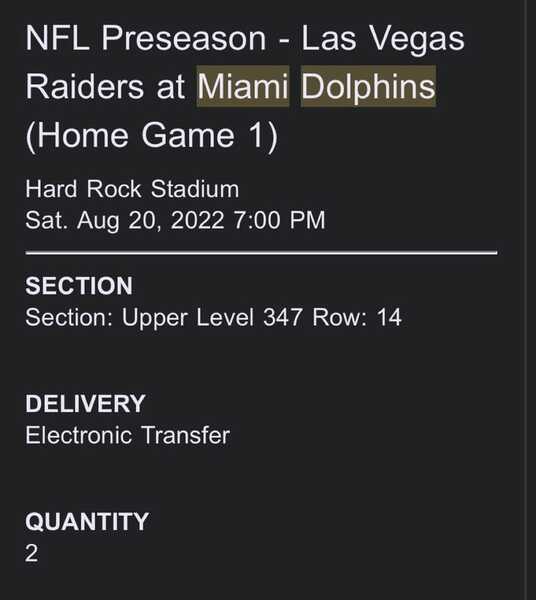 Pair Of Miami Dolphins Tickets THIS WEEKEND For $65 In Port St. Lucie, FL