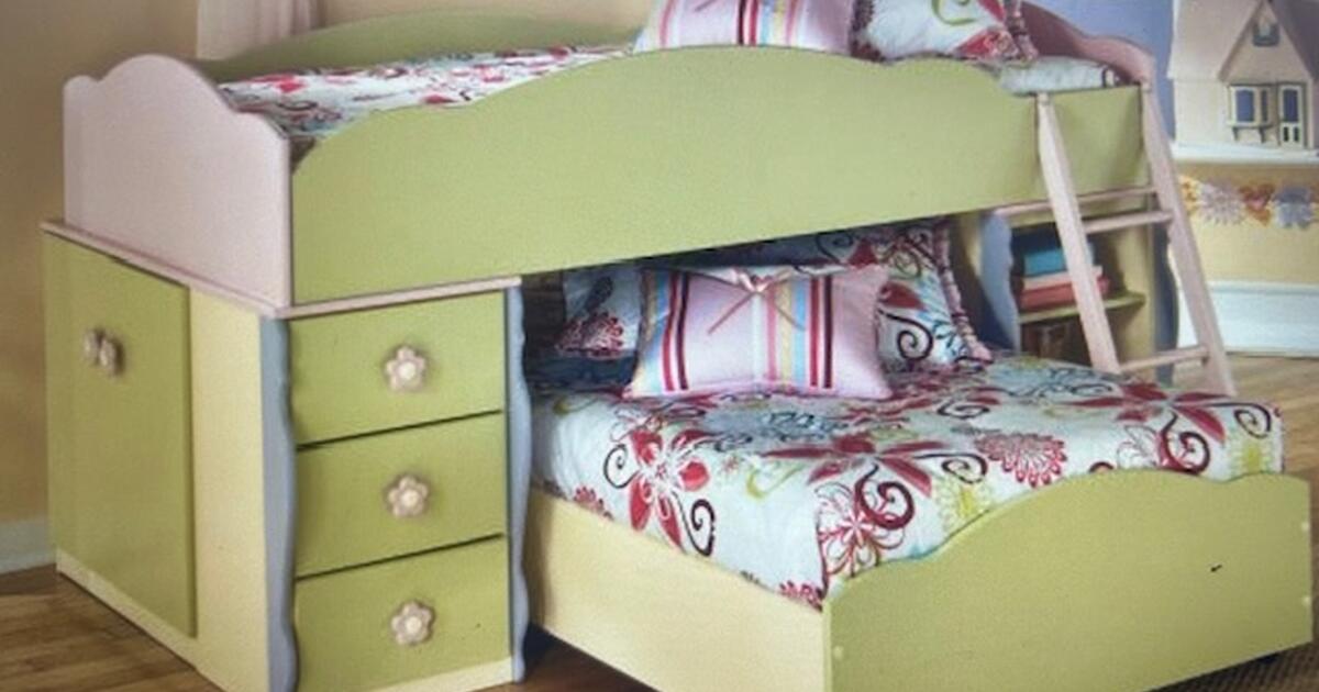 Twin over twin girls loft bed in multicolored pastels for 300 in