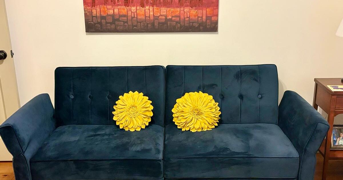 Blue suede like futon for 210 in Baton Rouge, LA For Sale & Free