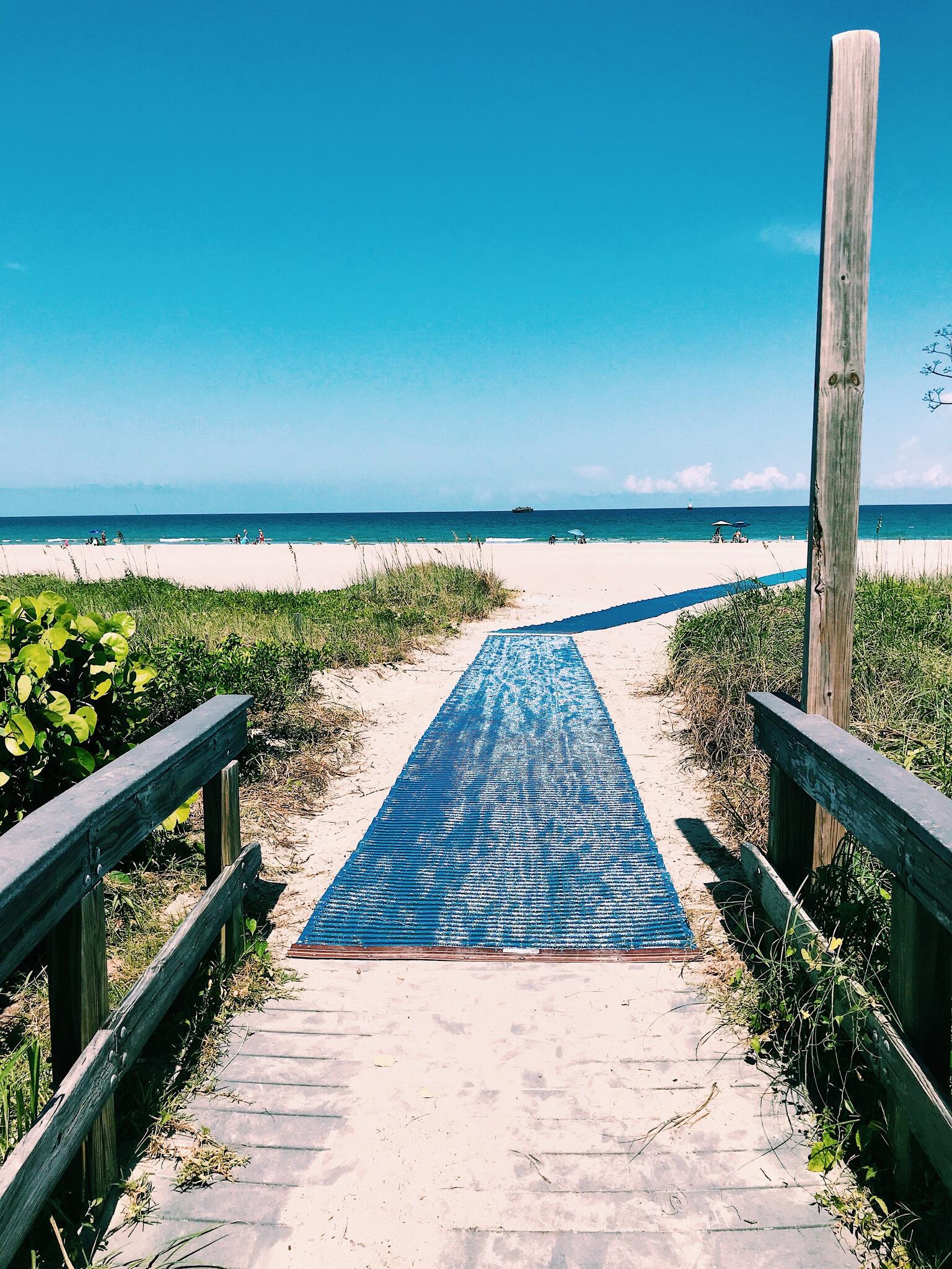 Blue Mobi-Mat at the Ridgewood Avenue beach crossover in Cape Canaveral