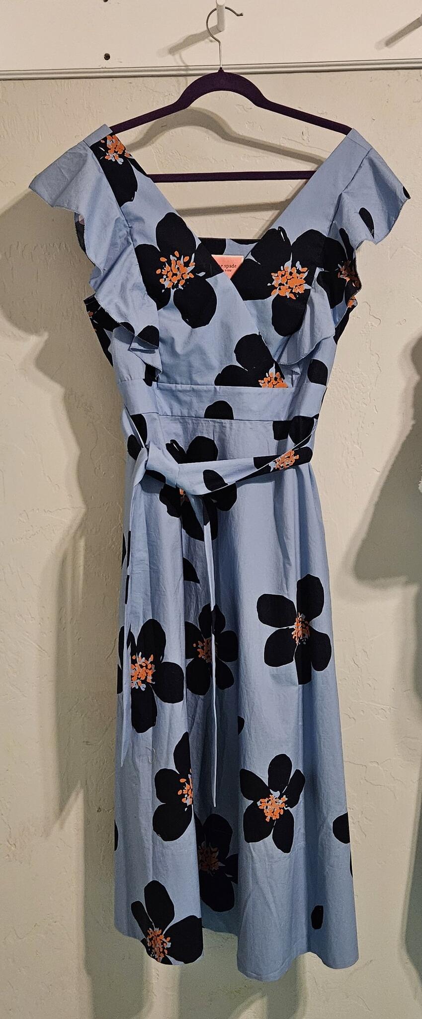 kate spade grand flora poplin midi dress NWT Kate Spade New York BLUE Women's Grand Flora Poplin Midi Dress, US 0