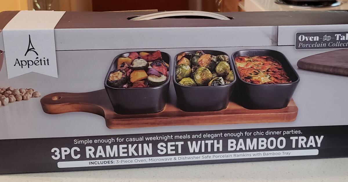 Appetit Oven to Table 3 PC Ramekin Set w/ Bamboo Tray for 20 in