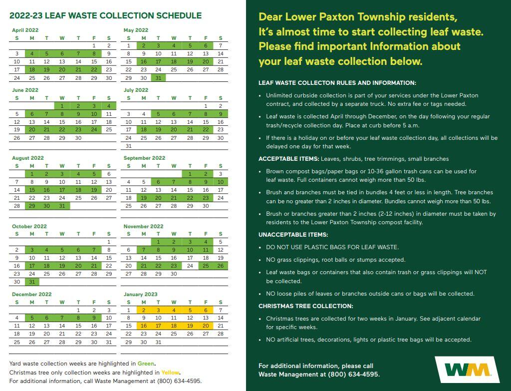 Friendly Reminder... WM Leaf Waste Collection Schedule (Lower Paxton
