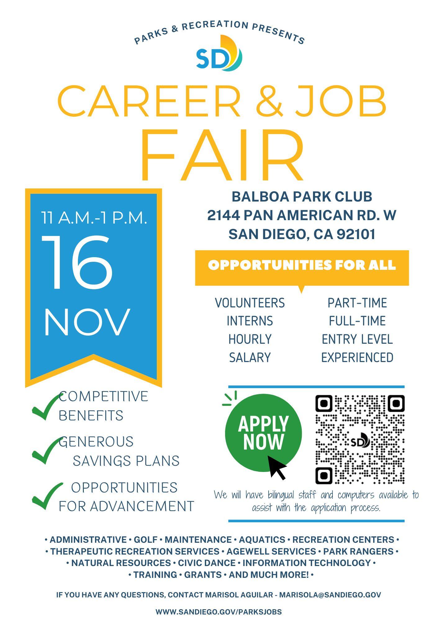 Parks and Rec Fall 2022 Job Fair (San Diego Council District 1