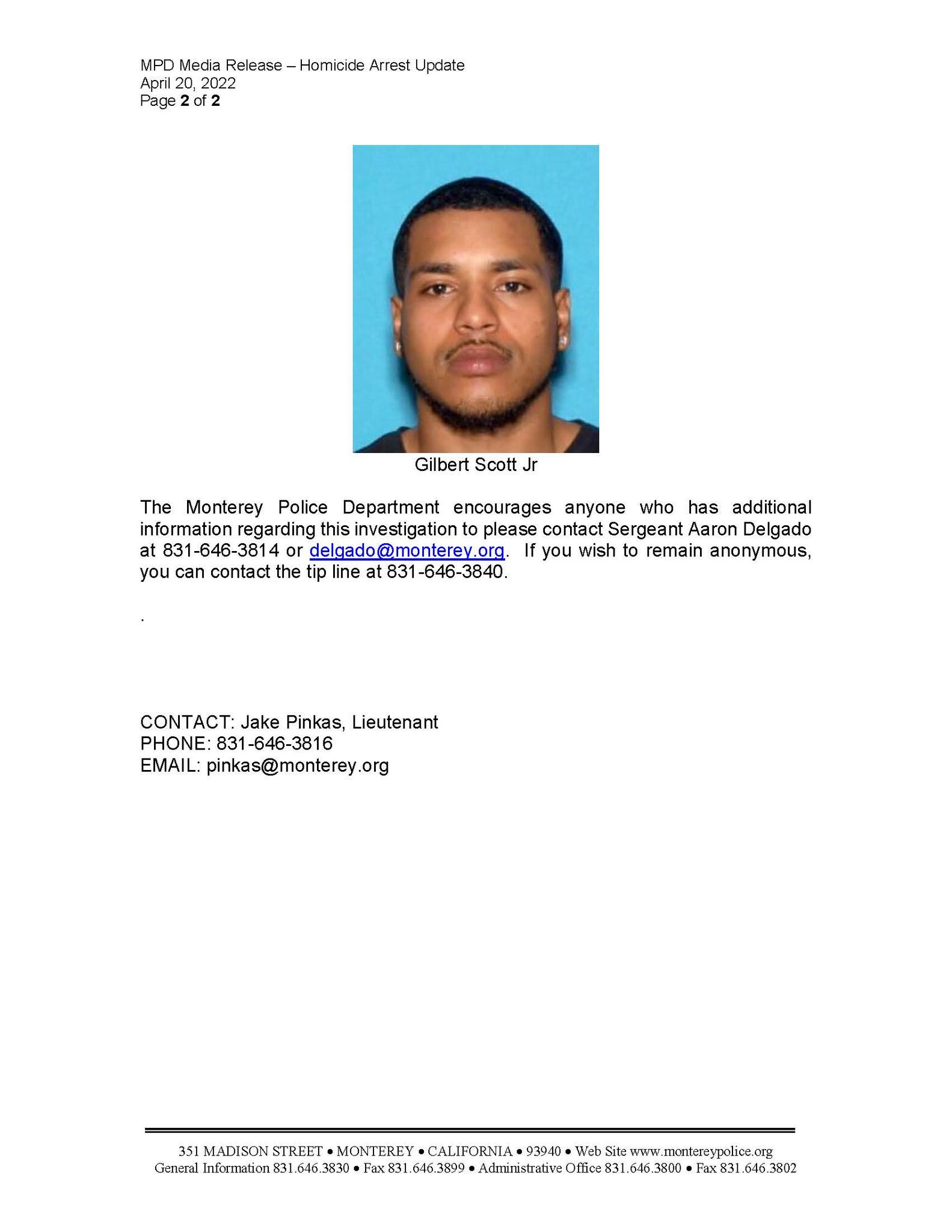 Media Release- Intensive Homicide Investigation Culminates in Arrest of  Murder Suspect (Monterey Police Department) — Nextdoor — Nextdoor